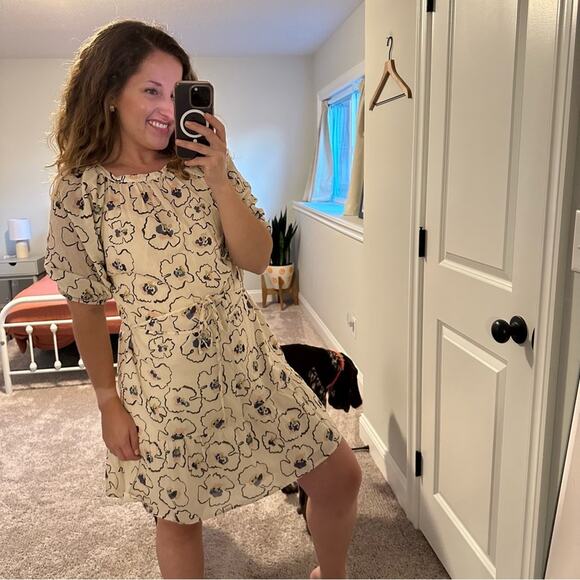 APIECE APART Cream Abstract Floral Cotton Mini Dress Medium - Picture 2 of 11